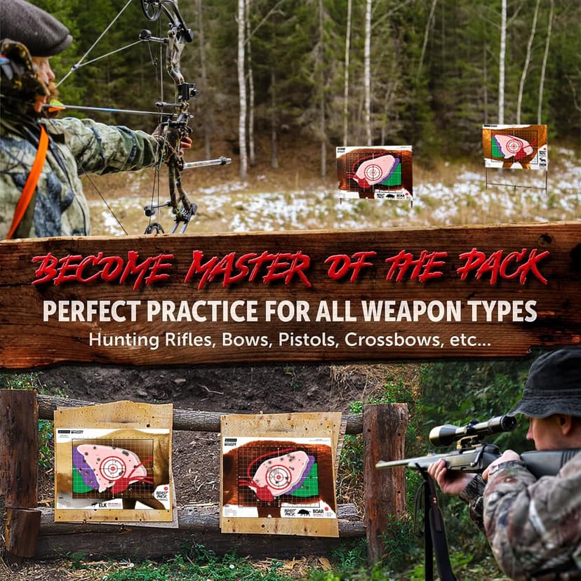 MASANI Beast Pack - Life Size Deer, Elk, and Boar Paper Shooting Targets - Indoor/Outdoor, Backyard Range Fun for All BB Gun, Pistol, Rifle, Crossbow, Archery, Pellet and Airsoft Guns - 19 x 25 Inch