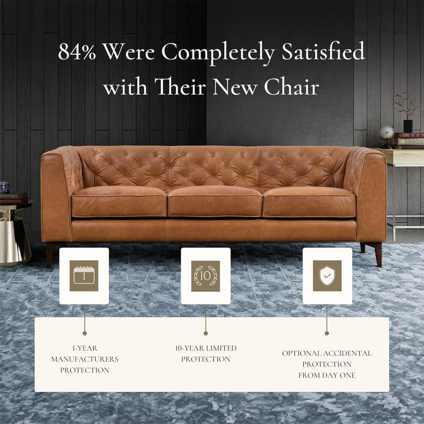 POLY & BARK Essex 89” Full-Grain Italian Leather Sofa – Tufted Back, Feather-Down Comfort, Solid Wood Frame, Cognac Tan