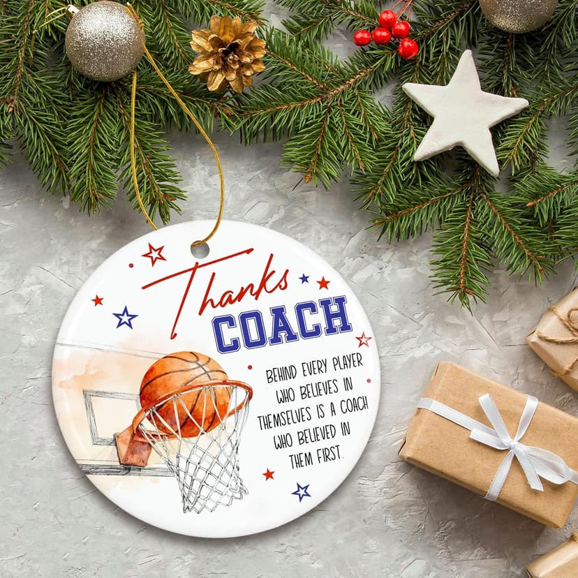 ZAGKOO Basketball Coach Ornament 2025 - Coaches Christmas Ornaments for Men and Women - Basketball Coach Gifts - Sports Thank You and Appreciation Gift Ideas - Ceramic Xmas Tree Ornament Decoration