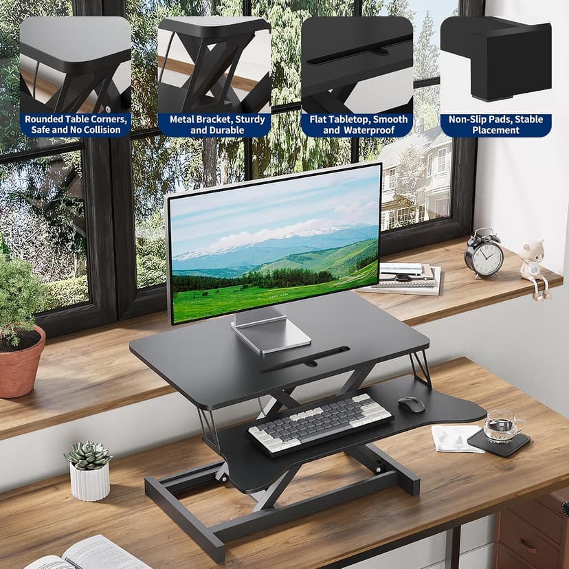 Panana Standing Desk Converter, Height Adjustable Sit to Stand Up Workstation, Dual Monitor and Laptop with Wide Keyboard Tray for Home Office (25.6")