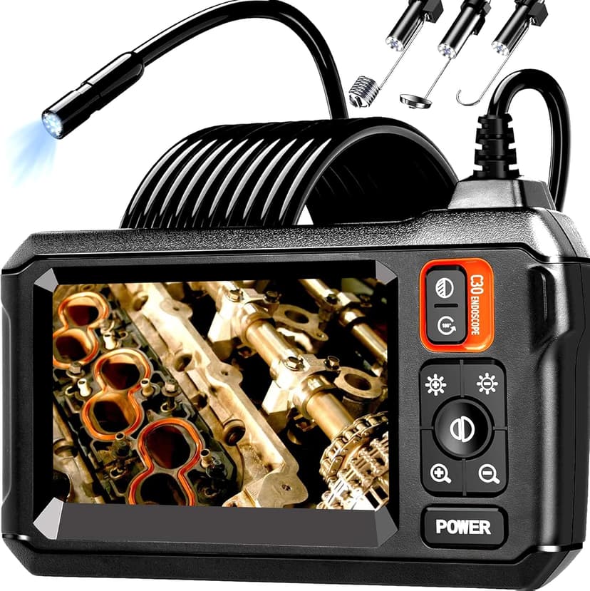 Endoscope Camera with Light, Borescope Camera with 4.3" IPS Screen, 1920P HD with 8 LED Lights, 16.4FT Semi-Rigid Cord Bore Scope, Gadgets for Men & Tools for Men