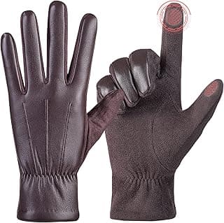 alqqas Winter Fashion Leather Gloves for Men, Finger Touchscreen Texting Wool Lined Warm Windproof Suede Driving Gloves