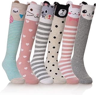FNOVCO Girls Knee High Socks Kids Crazy Fun Gift Cute Animal Patterns Cotton Long Socks 6 Pairs