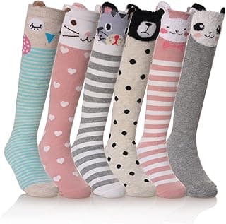 FNOVCO Girls Knee High Socks Kids Crazy Fun Gift Cute Animal Patterns Cotton Long Socks 6 Pairs