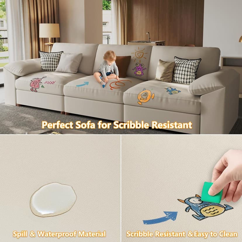 EASE MOOSE Oversized Modular Sectional Sofa,Leather Sectional Couch with Deep Seat,Extra Large U Shaped Couch,Faux Leather Material Sofa Modern Comfy Scratch Resistant,Beige