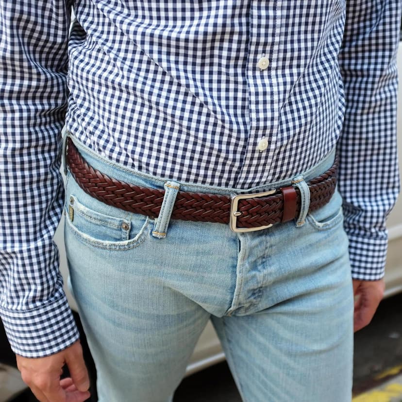 Falari Men's Braided Belt 100% Genuine Leather Stainless Steel Buckle 35mm