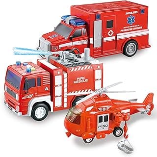JOYIN Toddler Fire Truck Toys for 3 4 5 6 7 Year Old Boys - Fire Engine, Emergency Vehicle, Kids Firetruck, Friction Powered Car with Lights and Sounds, Christmas Birthday Gifts for Boys Girls Age 3-9