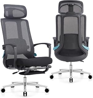 Ergonomic Office Chair with Footrest & Adjustable Lumbar Massager, High Back,Big and Tall,Desk Chair with 5D Headrest, Reclining Swivel Rolling Mesh Chair for Home Office, 400LBS (Black)