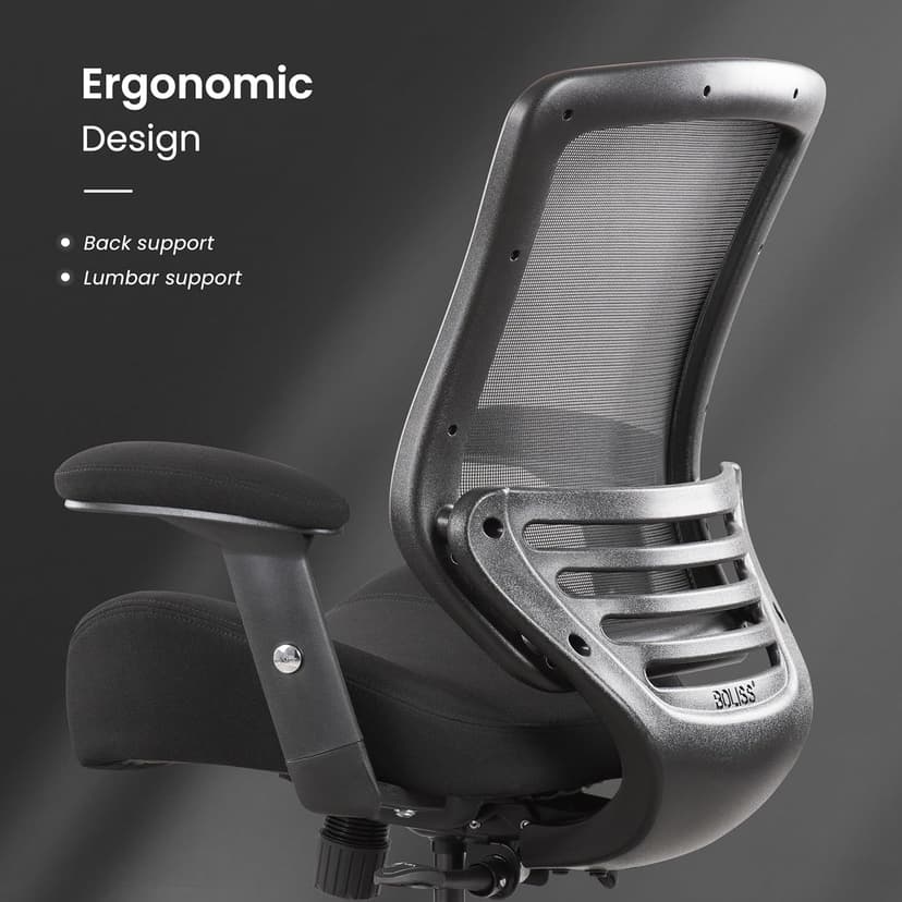 BOLISS 400lbs Mid Back Mesh Ergonomic Drafting Chair for Standing Desk Office Wide Chair Built-in Lumbar Support Big Adjustable Foot Ring Height Adjustable Armrest (Black)