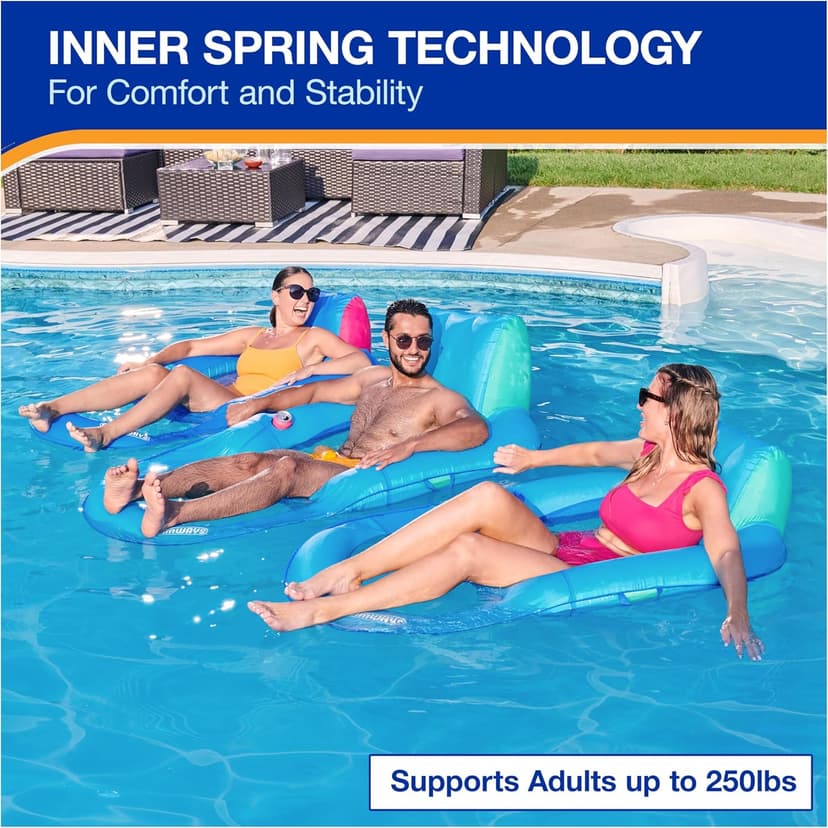 SwimWays Spring Float Premium Recliner Pool Lounger, Inflatable Pool Floats Adult with Fast Inflation for Ages 15 & Up, Sky Blue