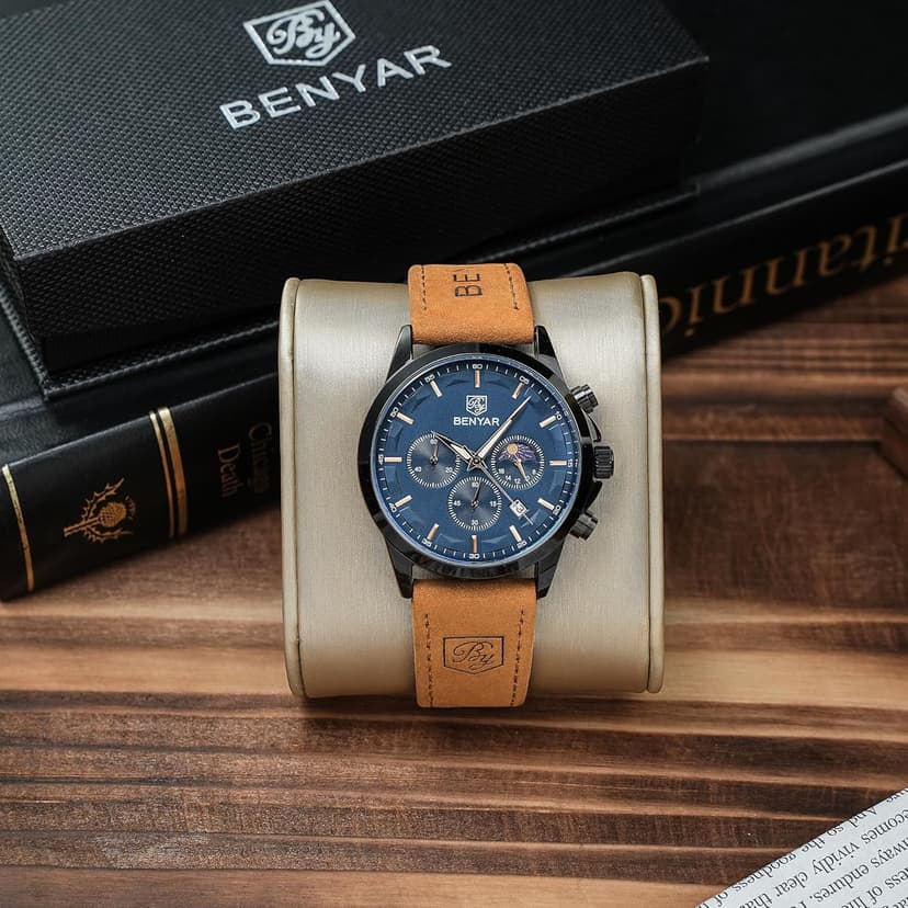 BY BENYAR BY BENYAR Mens Watches Analog Quartz Chronograph Waterproof Wrist Watches for Men Fashion Business Work Casual Sport Designer Dress Watch with Calendar Elegant Gifts for Men