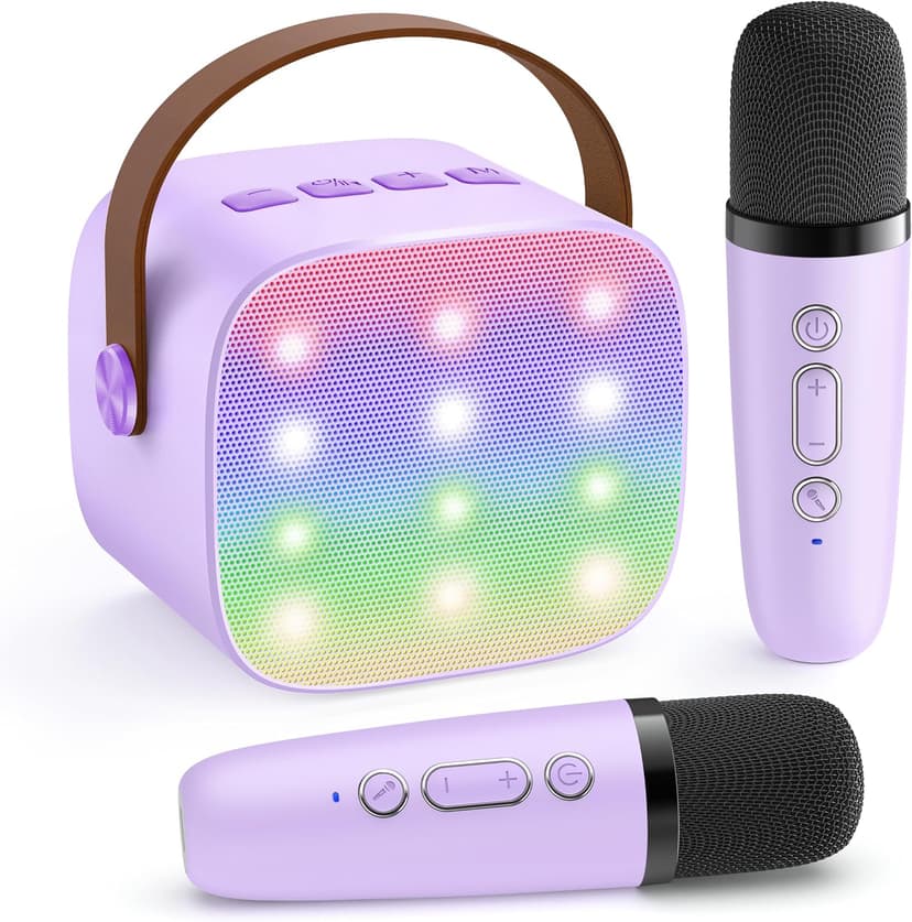 Mini Karaoke Machine with 2 Wireless Microphones, TOP Kids Gifts for Girls Ages 3, 4, 5, 6, 7, 8, 9, 10, 11, 12 +Years Old, 4-12th Christmas Birthday Toy Gift for Girls Boys Party (Purple)