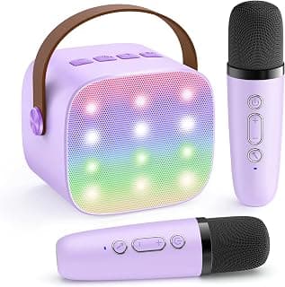 Mini Karaoke Machine with 2 Wireless Microphones, TOP Kids Gifts for Girls Ages 3, 4, 5, 6, 7, 8, 9, 10, 11, 12 +Years Old, 4-12th Christmas Birthday Toy Gift for Girls Boys Party (Purple)
