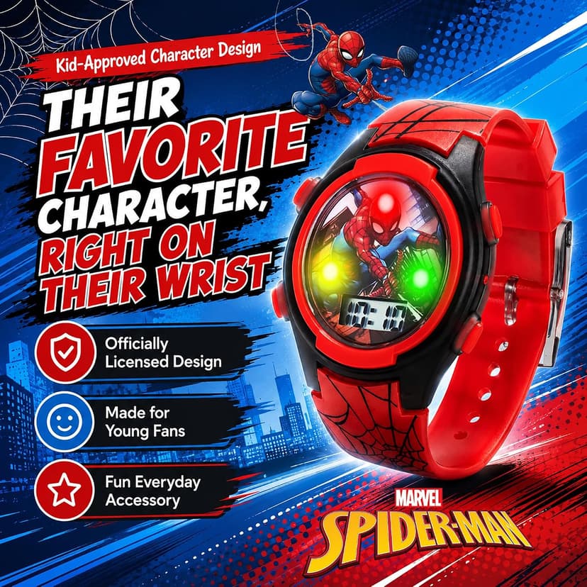 Marvel Spider-Man Kids Watches – Digital Display, Interactive Features, Adjustable Strap, Vibrant Spider-Man Graphics, Durable for Active Kids B073VBBX59