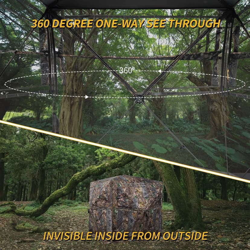 FUNHORUN Hunting Blind 270/360 Degree See Through Ground Blind with Carrying Bag, 2/3/4 Person Pop Up Camouflage Tent Portable Concealed Shelter