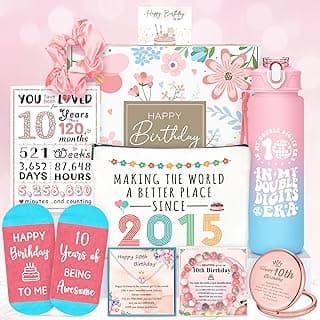 10 Year Old Girl Birthday Gift for 10 Years Old Girls Gifts Trendy Stuff 10th Birthday Gifts for Girls Ten Year Olds Girl Gift Double Digits Decorations Presents Set with Tumbler Bag Socks Bracelet
