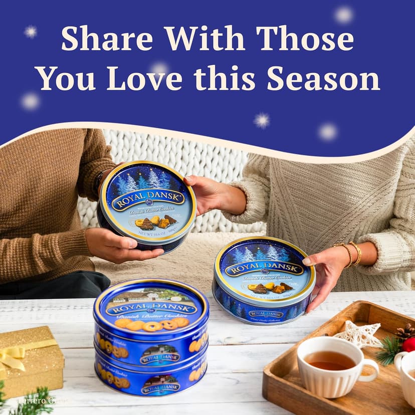 Royal Dansk Holiday Cookie 4 Pack, Exclusive Amazon Multipack of Original Danish Butter Cookies, Festive Tins for Christmas Gifts, Made with Real Butter, Non-GMO Ingredients