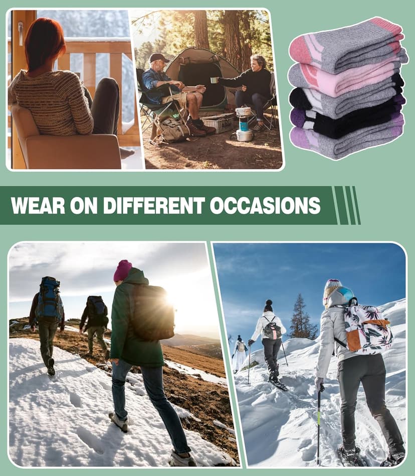 MQELONG Merino Wool Socks for Women Hiking Thermal Winter Thick Warm Cozy Boot Socks