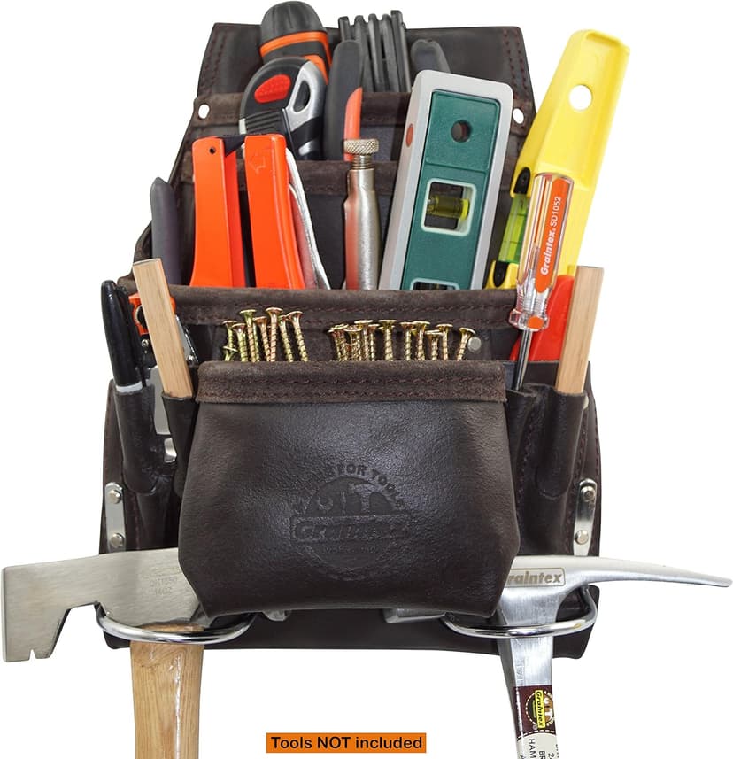 Graintex PS1234 10 Pocket Tool Pouch Oil Tanned Leather for Constructors, Electricians, Plumbers, Framers