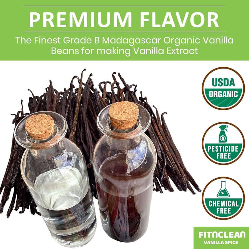 55 Organic Madagascar Vanilla Extract Exclusive Grade B Beans| 4" - 5" by FITNCLEAN VANILLA| Certified USDA Organic. Bulk Dry Whole Bourbon NON-GMO Pods B0DBZBR2MW