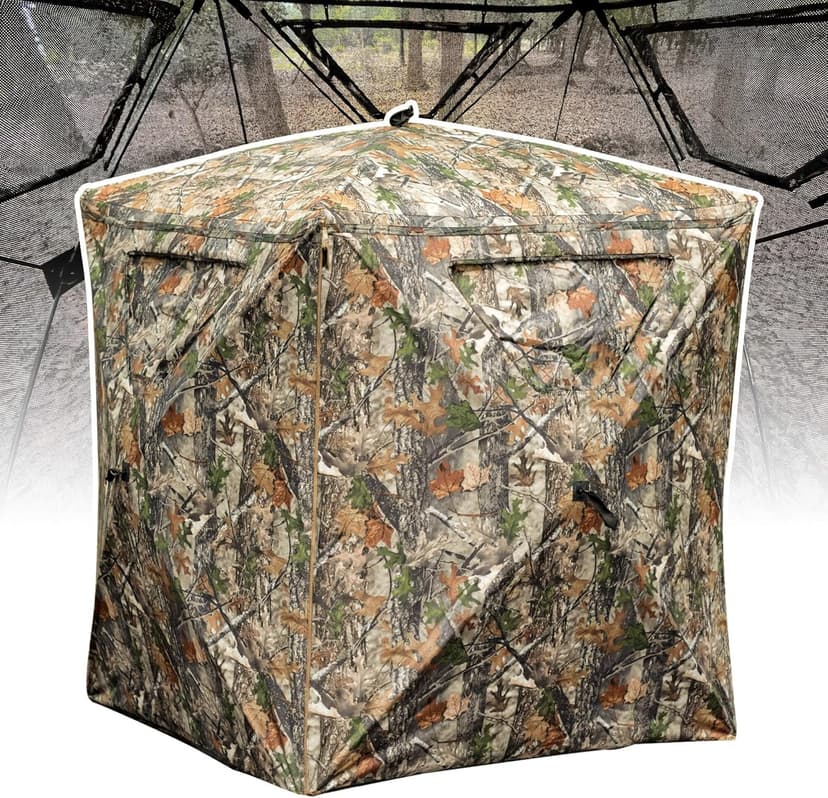Lenotos Hunting Blind, 2 Person Pop Up Blinds 360 Degree See Through, Portable Durable Hunting Ground Blinds for Deer & Turkey Hunting