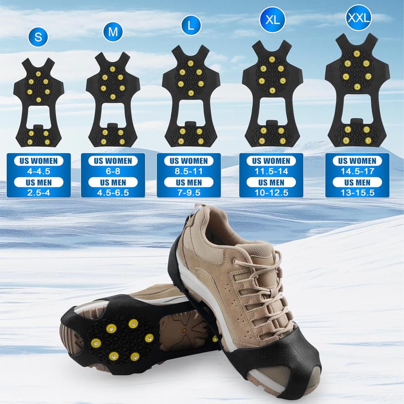 AGOOL Ice Cleats Snow Traction Cleats Crampons for Shoe and Boots Non-Slip Overshoe for Walking on Snow and Ice Rubber Walking Cleats Anti Slip Crampons