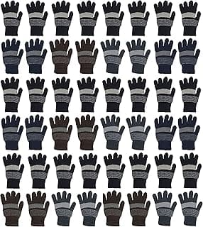 Winterlace 48 Pairs Winter Magic Gloves, Bulk Warm Brushed Interior, Stretchy Assorted Mens Womens
