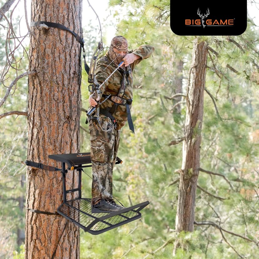 Big Game Captain XC Hang-On Treestand, Lightweight Steel Construction with 14 x 8 in. Flip-Back Flex-Tek Seat, 300 lbs Weight Rating