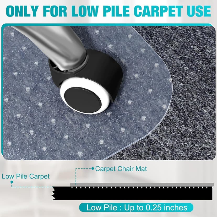 Office Chair Mat for Carpets, 48"x 36" Heavy Duty Clear Plastic Floor Protector, Non-Slip Computer Desk Chair Mat for Low Pile Carpeted Floors, Smooth Rolling Carpet Chair Mat for Home Office