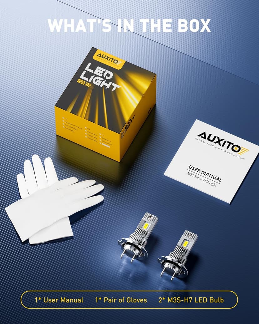 AUXITO Upgraded H7 Bulbs, 50000LM 1000% Brighter, 6500K Cool White, 1:1 Beam Pattern, Plug-N-Play with Cooling Fan, Pack of 2