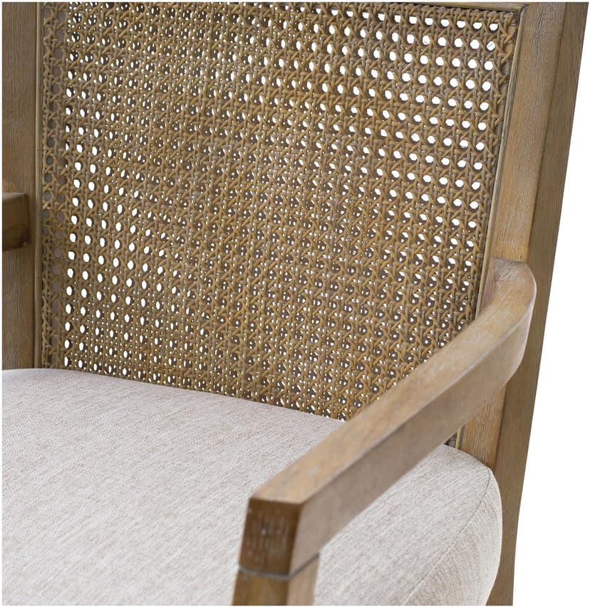 Madison Park Bar Stool with Rattan Back, Wood Counter Height Barstools, Farmhouse Stools with Open Arm Design, Mid-Century Modern Upholstered Bar Chair for Kitchen Island, 18.5" D x 18.5" W x 25.5" H