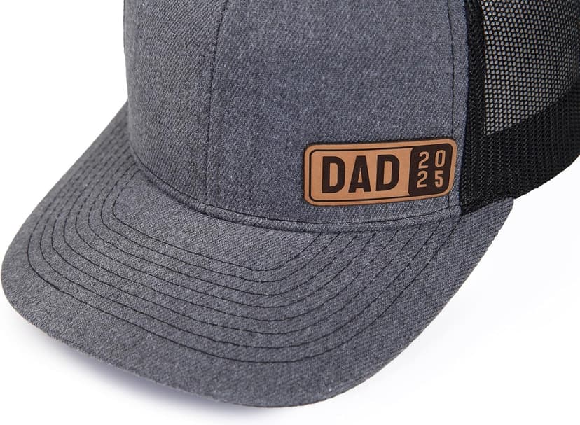Dad Est 2025 2026 Hat for Men New Dad Gifts Customization Leather Patch Trucker Hat