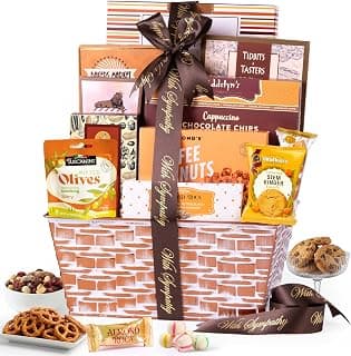 Deluxe bereavement food care package with snacks and sweets for loss, funeral, or condolences. Kosher shiva. Broadway Basketeers Deluxe Sympathy Gift Basket Sharing Heartfelt Moments B076BXHWSC