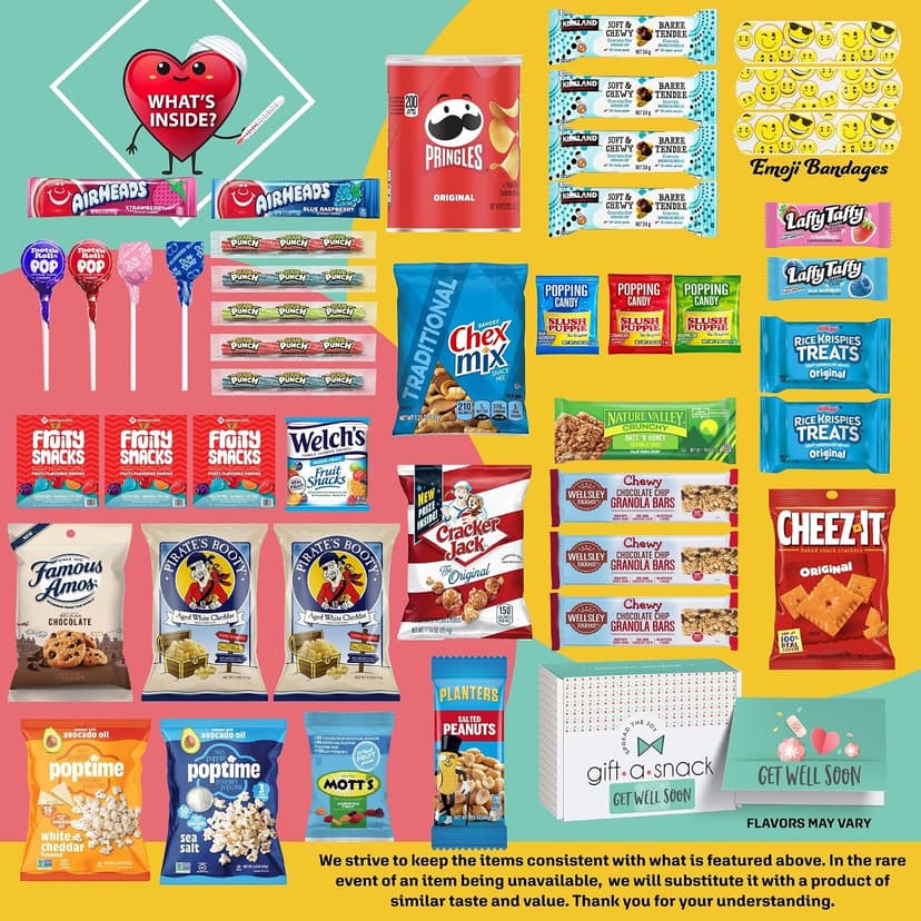 (45 Count) Greeting Card Feel Better Sweet Treats Gift Basket, Candies Chips Crackers Bars - Office Food Assortments Gift A Snack - Get Well Soon Snack Box Variety Pack Care Package B0BN96RG2S