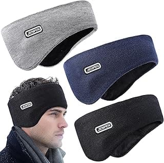JenPen 3 Pcs Double-layer Ear Muffs for Winter Ear Warmers Headband for Men Women Knit Fuzzy Lined for Adult Running Cycling Ski (Black,Light Grey,Navy Blue)