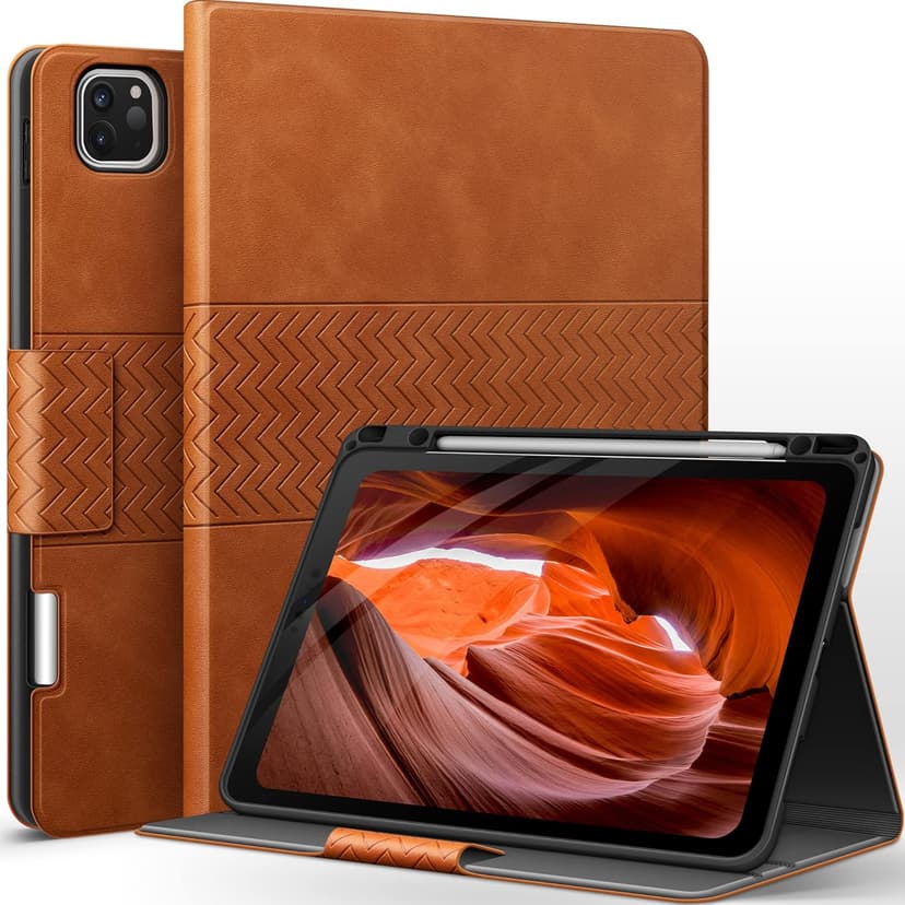 auaua Case for iPad Pro 12.9 6th/5th/4th/3rd Generation 2022/2021/2020/2018, Slim Durable Leather Stand Cover with Pencil Holder, Auto Sleep/Wake (Brown)