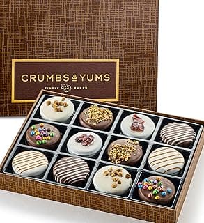 Holiday Christmas Cookies Gift Basket - 12 Gourmet Chocolate Covered Sandwich Cookies with Assorted Toppings - Assorted Food Gift Box for Fathers Day, Mothers Day, Family, Sympathy, Men & Women.