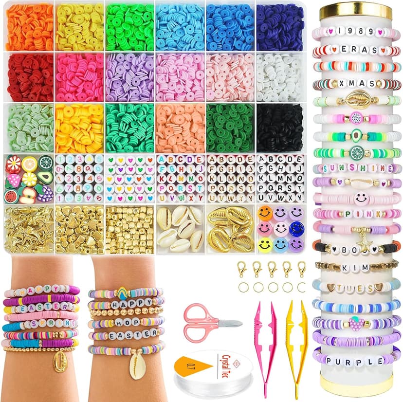 OHOME Stocking Stuffers for Kids - 5300 Clay Beads Bracelet Making Kit,Arts and Crafts for Kids Ages 8-12,Christmas Gifts Crafts Games Toys for 3-10 Year Old Birthday,Travel Essential