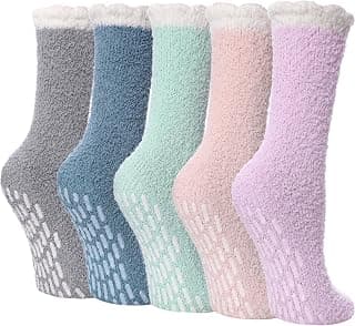 LINEMIN Non-Slip Fuzzy Socks for Women - Cozy Hospital Soft Fluffy Socks With Grips - Winter Warm Slipper B0C6ZT41LD