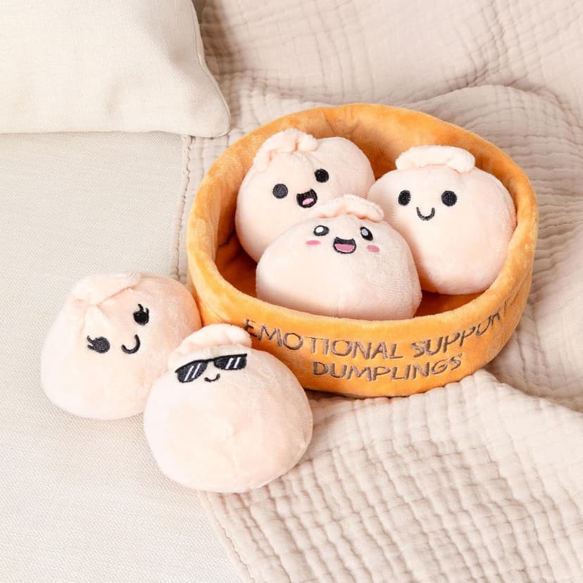 Squishy Toys and Plushies, Gift Ideas for Loved Ones of All Ages, Includes 5 Plushies with Carrying Basket Emotional Support Dumplings, Cuddly Stuffed Animals by Relatable B0CFBCJL3K