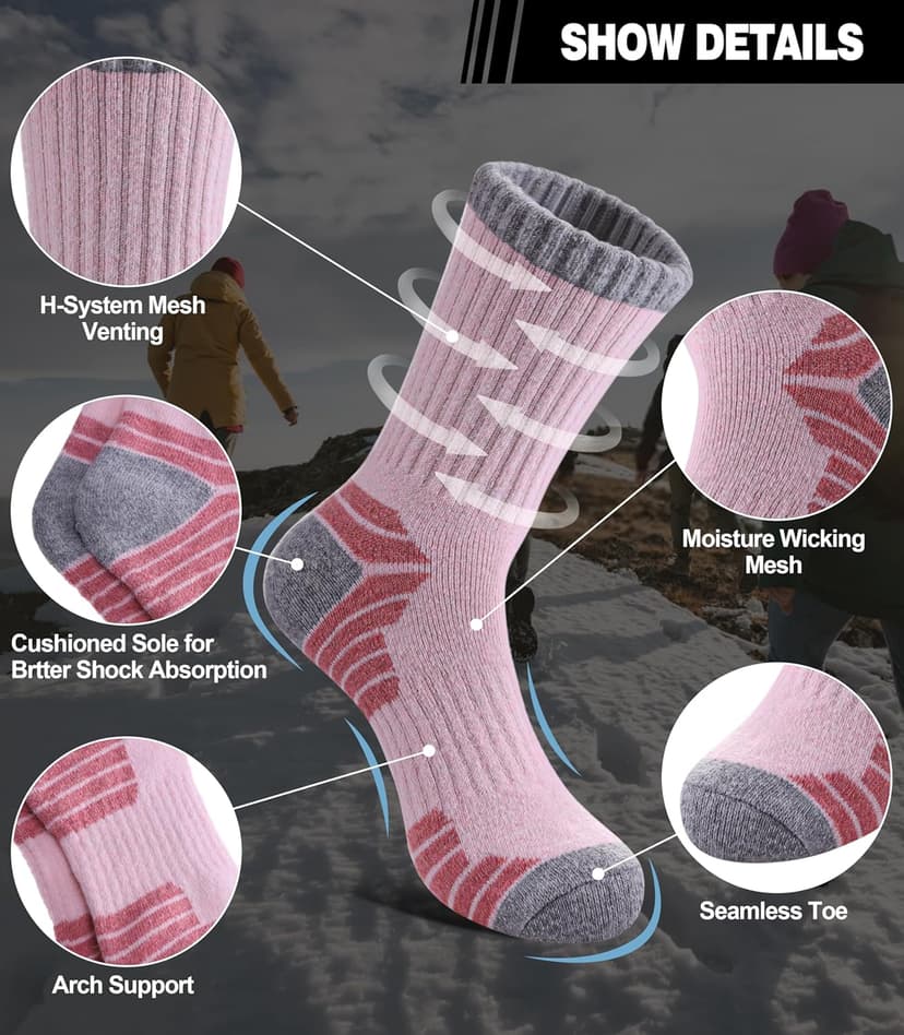 MQELONG Merino Wool Socks for Women Hiking Thermal Winter Thick Warm Cozy Boot Socks