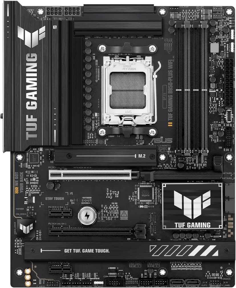 ASUS TUF Gaming B850-PLUS WiFi AMD AM5 B850 ATX Motherboard, 14+2+1 80A Stages, AI Ready, DDR5, PCIe 5.0, 3X M.2, Wi-Fi 7, 2.5Gb LAN, DisplayPort, HDMI™, USB 10Gbps & 20Gbps Type-C®, BIOS Flashback™