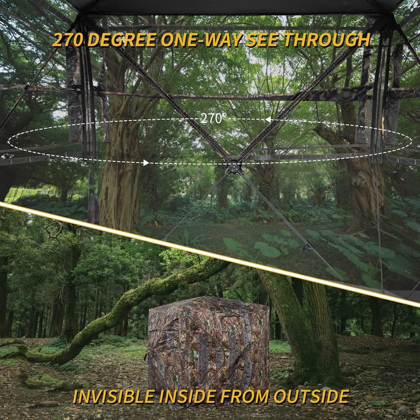 FUNHORUN Hunting Blind 270/360 Degree See Through Ground Blind with Carrying Bag, 2/3/4 Person Pop Up Camouflage Tent Portable Concealed Shelter