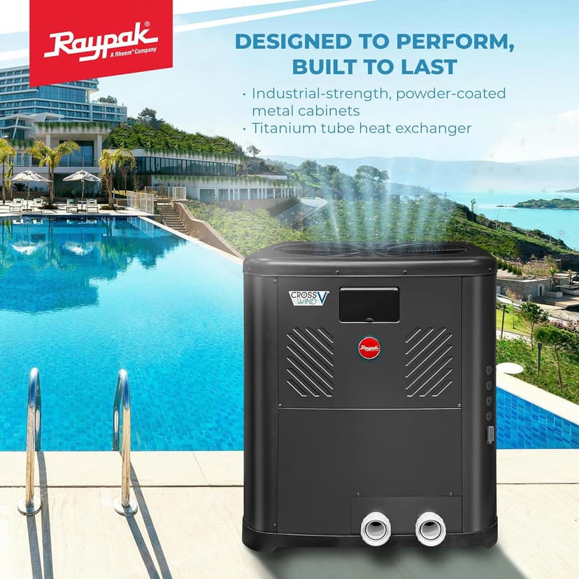 Raypak Crosswind V Deluxe Pool Heat Pump - Spa and Pool Heater with Cool Mode, Free Wi-Fi for Fleet Monitoring for Above Ground and In-Ground Pools