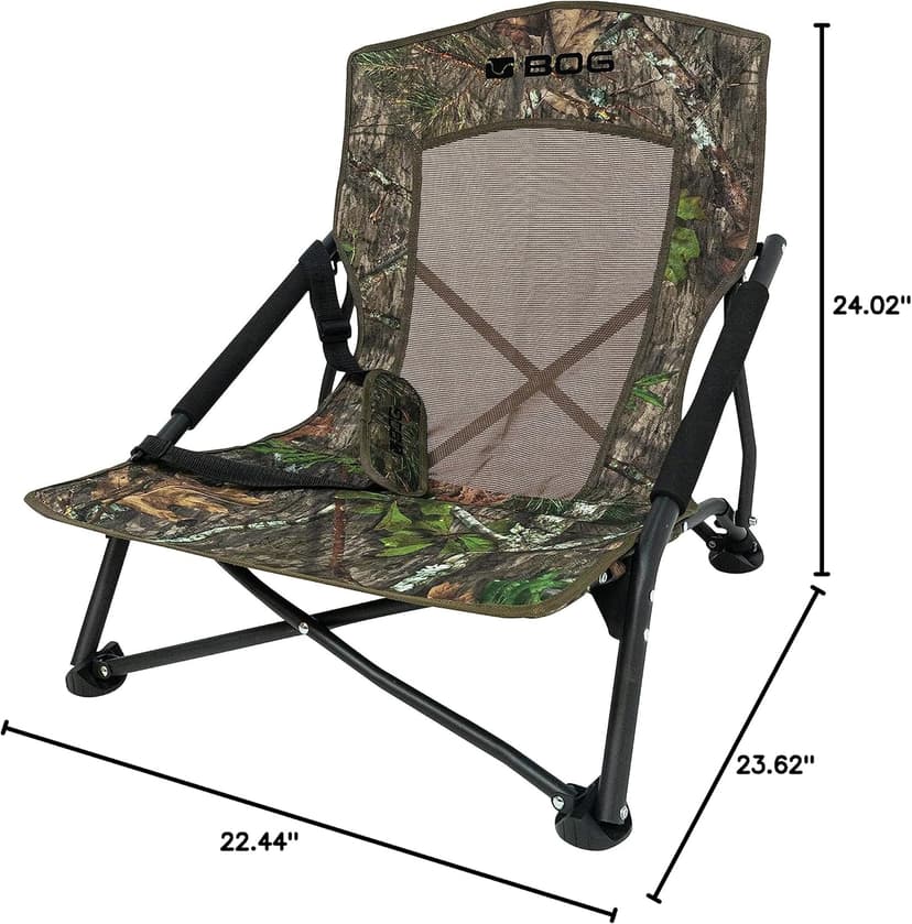 BOG Low Profile Turkey Ground Blind Chair with Rugged Construction, Aluminum Frame, Extended Seat Area, Quiet Setup, Breathable Textilene Fabric, and Carry Bag for Hunting, Shooting, and Outdoors