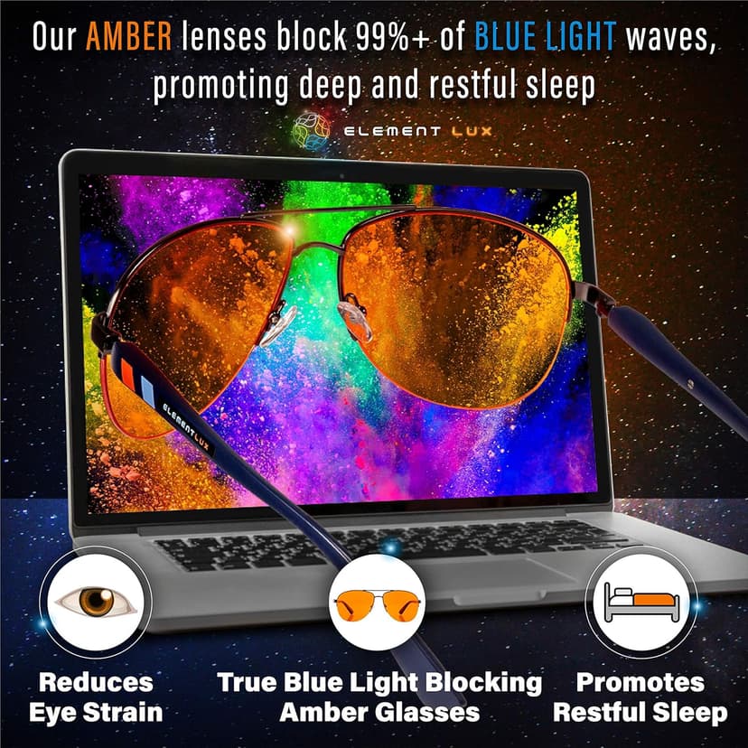 Blue Light Blocking Glasses Amber Lenses -For Better Sleep, Gaming, Eye Strain Blocker, Computer, Sunglasses