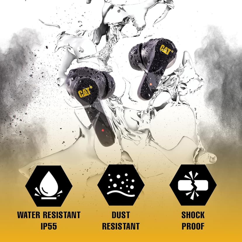 CAT Bluetooth Noise Canceling Ear Buds - Rugged Wireless Work Earbuds, Bluetooth Work Headphones, Dust Proof, Shock Proof, Water Resistant, Compatible with Apple, Android