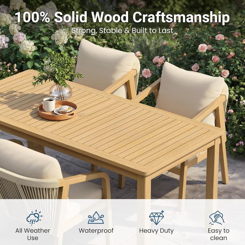 Wisteria Lane 9 Pieces Acacia Outdoor Patio Table and Chairs Set for 8, Patio Outdoor Dining Table Set with Cushion, Modern Outdoor Patio Table Set for Lawn Backyard Garden Deck, Beige