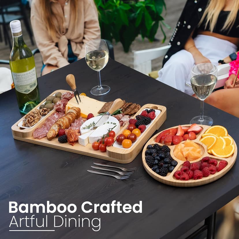 Meat Cheese Platter, Movie Nights, Family Gatherings, BBQ Picnic Essentials, Dinner Party Hosting Appetizer, Wine Nights Charcuterie Boards Set, Bamboo Cheese Tray with Serving Accessories B0CJH76S39