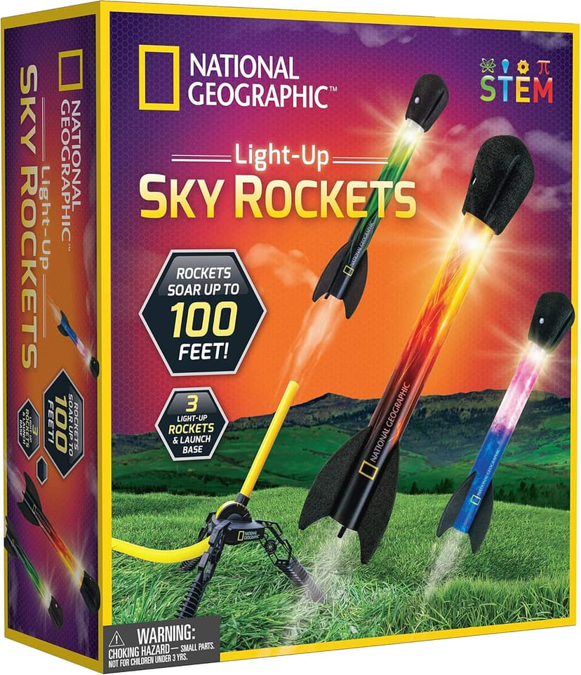 National Geographic Air Rocket Toy – Ultimate LED Rocket Launcher for Kids, Jump and Launch The Light Up, Air Powered, Foam Tipped Rockets up to 100 Feet